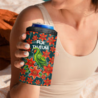 Fiji Taveuni Parrot 4 in 1 Can Cooler Tumbler Tropical Waterfall Landscape With Floral Tribal Pattern