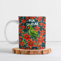 Fiji Taveuni Parrot Ceramic Mug Tropical Waterfall Landscape With Floral Tribal Pattern