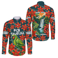 Fiji Taveuni Parrot Family Matching Tank Maxi Dress and Hawaiian Shirt Tropical Waterfall Landscape With Floral Tribal Pattern