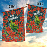 Fiji Taveuni Parrot Garden Flag Tropical Waterfall Landscape With Floral Tribal Pattern