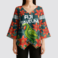 Fiji Taveuni Parrot Kimono Sleeve Blouse Tropical Waterfall Landscape With Floral Tribal Pattern