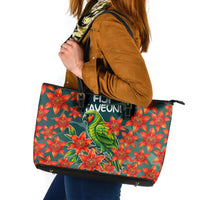 Fiji Taveuni Parrot Leather Tote Bag Tropical Waterfall Landscape With Floral Tribal Pattern