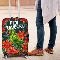 Fiji Taveuni Parrot Luggage Cover Tropical Waterfall Landscape With Floral Tribal Pattern