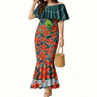 Fiji Taveuni Parrot Mermaid Dress Tropical Waterfall Landscape With Floral Tribal Pattern