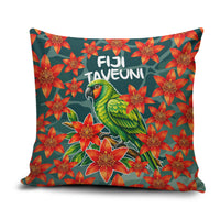 Fiji Taveuni Parrot Pillow Cover Tropical Waterfall Landscape With Floral Tribal Pattern