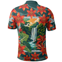 Fiji Taveuni Parrot Polo Shirt Tropical Waterfall Landscape With Floral Tribal Pattern