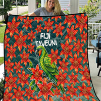 Fiji Taveuni Parrot Quilt Tropical Waterfall Landscape With Floral Tribal Pattern