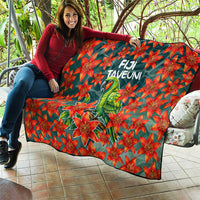 Fiji Taveuni Parrot Quilt Tropical Waterfall Landscape With Floral Tribal Pattern