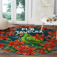 Fiji Taveuni Parrot Round Carpet Tropical Waterfall Landscape With Floral Tribal Pattern
