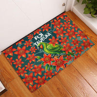 Fiji Taveuni Parrot Rubber Doormat Tropical Waterfall Landscape With Floral Tribal Pattern