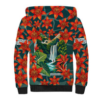 Fiji Taveuni Parrot Sherpa Hoodie Tropical Waterfall Landscape With Floral Tribal Pattern