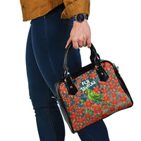 Fiji Taveuni Parrot Shoulder Handbag Tropical Waterfall Landscape With Floral Tribal Pattern