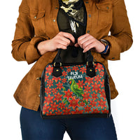 Fiji Taveuni Parrot Shoulder Handbag Tropical Waterfall Landscape With Floral Tribal Pattern