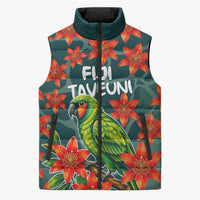 Fiji Taveuni Parrot Sleeveless Puffer Jacket Tropical Waterfall Landscape With Floral Tribal Pattern