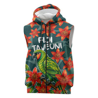 Fiji Taveuni Parrot Sleeveless Zip Hoodie Tropical Waterfall Landscape With Floral Tribal Pattern