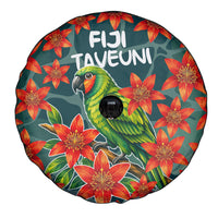 Fiji Taveuni Parrot Spare Tire Cover Tropical Waterfall Landscape With Floral Tribal Pattern