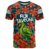 Fiji Taveuni Parrot T Shirt Tropical Waterfall Landscape With Floral Tribal Pattern