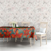 Fiji Taveuni Parrot Tablecloth Tropical Waterfall Landscape With Floral Tribal Pattern