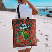 Fiji Taveuni Parrot Tote Bag Tropical Waterfall Landscape With Floral Tribal Pattern