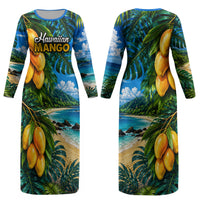 Hawaiian Mango Tropical Beach Couples Matching Long Sleeve Bodycon Dress and Hawaiian Shirt Scenic Island Nature Exotic Fruit Graphic TS04 - Polynesian Pride