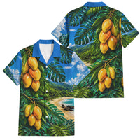 Hawaiian Mango Tropical Beach Family Matching Puletasi and Hawaiian Shirt Scenic Island Nature Exotic Fruit Graphic TS04 Dad's Shirt - Short Sleeve Blue Green - Polynesian Pride
