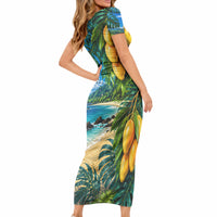 Hawaiian Mango Tropical Beach Short Sleeve Bodycon Dress Scenic Island Nature Exotic Fruit Graphic TS04 - Polynesian Pride