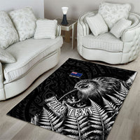 Personalized New Zealand Kiwi Bird Area Rug Grunge Maori Tribal Pattern Silver Fern