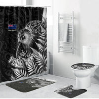 Personalized New Zealand Kiwi Bird Bathroom Set Grunge Maori Tribal Pattern Silver Fern