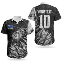 Personalized New Zealand Kiwi Bird Couples Matching Off Shoulder Short Dress and Hawaiian Shirt Grunge Maori Tribal Pattern Silver Fern