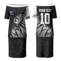 Personalized New Zealand Kiwi Bird Couples Matching Puletasi and Hawaiian Shirt Grunge Maori Tribal Pattern Silver Fern