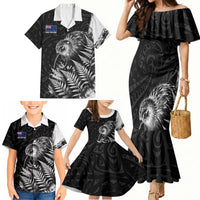 Personalized New Zealand Kiwi Bird Family Matching Mermaid Dress and Hawaiian Shirt Grunge Maori Tribal Pattern Silver Fern TS04 - Polynesian Pride