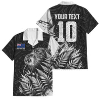 Personalized New Zealand Kiwi Bird Family Matching Off Shoulder Maxi Dress and Hawaiian Shirt Grunge Maori Tribal Pattern Silver Fern TS04 Dad's Shirt - Short Sleeve Black White - Polynesian Pride
