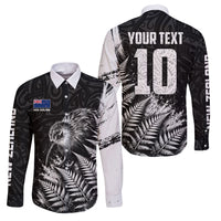 Personalized New Zealand Kiwi Bird Family Matching Off Shoulder Maxi Dress and Hawaiian Shirt Grunge Maori Tribal Pattern Silver Fern TS04 Dad's Shirt - Long Sleeve Black White - Polynesian Pride