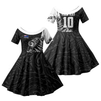 Personalized New Zealand Kiwi Bird Family Matching Puletasi and Hawaiian Shirt Grunge Maori Tribal Pattern Silver Fern TS04 Daughter's Dress Black White - Polynesian Pride