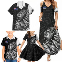 Personalized New Zealand Kiwi Bird Family Matching Summer Maxi Dress and Hawaiian Shirt Grunge Maori Tribal Pattern Silver Fern TS04 - Polynesian Pride