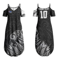 Personalized New Zealand Kiwi Bird Family Matching Summer Maxi Dress and Hawaiian Shirt Grunge Maori Tribal Pattern Silver Fern TS04 Mom's Dress Black White - Polynesian Pride