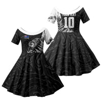 Personalized New Zealand Kiwi Bird Family Matching Summer Maxi Dress and Hawaiian Shirt Grunge Maori Tribal Pattern Silver Fern TS04 Daughter's Dress Black White - Polynesian Pride