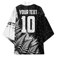 Personalized New Zealand Kiwi Bird Kimono Grunge Maori Tribal Pattern Silver Fern