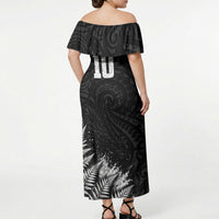 Personalized New Zealand Kiwi Bird Off Shoulder Maxi Dress Grunge Maori Tribal Pattern Silver Fern TS04 - Polynesian Pride