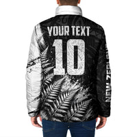 Personalized New Zealand Kiwi Bird Padded Jacket Grunge Maori Tribal Pattern Silver Fern