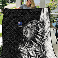 Personalized New Zealand Kiwi Bird Quilt Grunge Maori Tribal Pattern Silver Fern