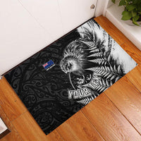 Personalized New Zealand Kiwi Bird Rubber Doormat Grunge Maori Tribal Pattern Silver Fern