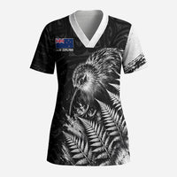 Personalized New Zealand Kiwi Bird Scrub Top Grunge Maori Tribal Pattern Silver Fern