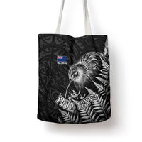 Personalized New Zealand Kiwi Bird Tote Bag Grunge Maori Tribal Pattern Silver Fern