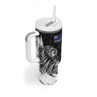 Personalized New Zealand Kiwi Bird Tumbler With Handle Grunge Maori Tribal Pattern Silver Fern