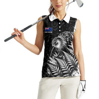Personalized New Zealand Kiwi Bird Women Sleeveless Polo Shirt Grunge Maori Tribal Pattern Silver Fern