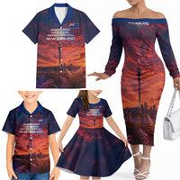 New Zealand Aotearoa Kiwi UFO Family Matching Off The Shoulder Long Sleeve Dress and Hawaiian Shirt Sci-Fi Galaxy Sunset Sky Tower And Mountain TS04 - Polynesian Pride
