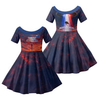 New Zealand Aotearoa Kiwi UFO Family Matching Puletasi and Hawaiian Shirt Sci-Fi Galaxy Sunset Sky Tower And Mountain TS04 Daughter's Dress Blue Red - Polynesian Pride