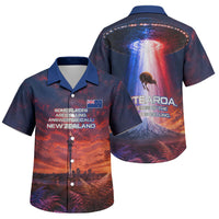 New Zealand Aotearoa Kiwi UFO Family Matching Puletasi and Hawaiian Shirt Sci-Fi Galaxy Sunset Sky Tower And Mountain TS04 Son's Shirt Blue Red - Polynesian Pride
