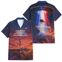 New Zealand Aotearoa Kiwi UFO Family Matching Short Sleeve Bodycon Dress and Hawaiian Shirt Sci-Fi Galaxy Sunset Sky Tower And Mountain TS04 Dad's Shirt - Short Sleeve Blue Red - Polynesian Pride